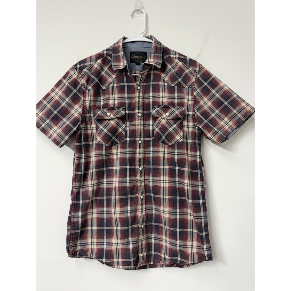 Threadgrit Shirt Mens Size Small Pearl Snap Short Sleeve Plaid Western Rodeo